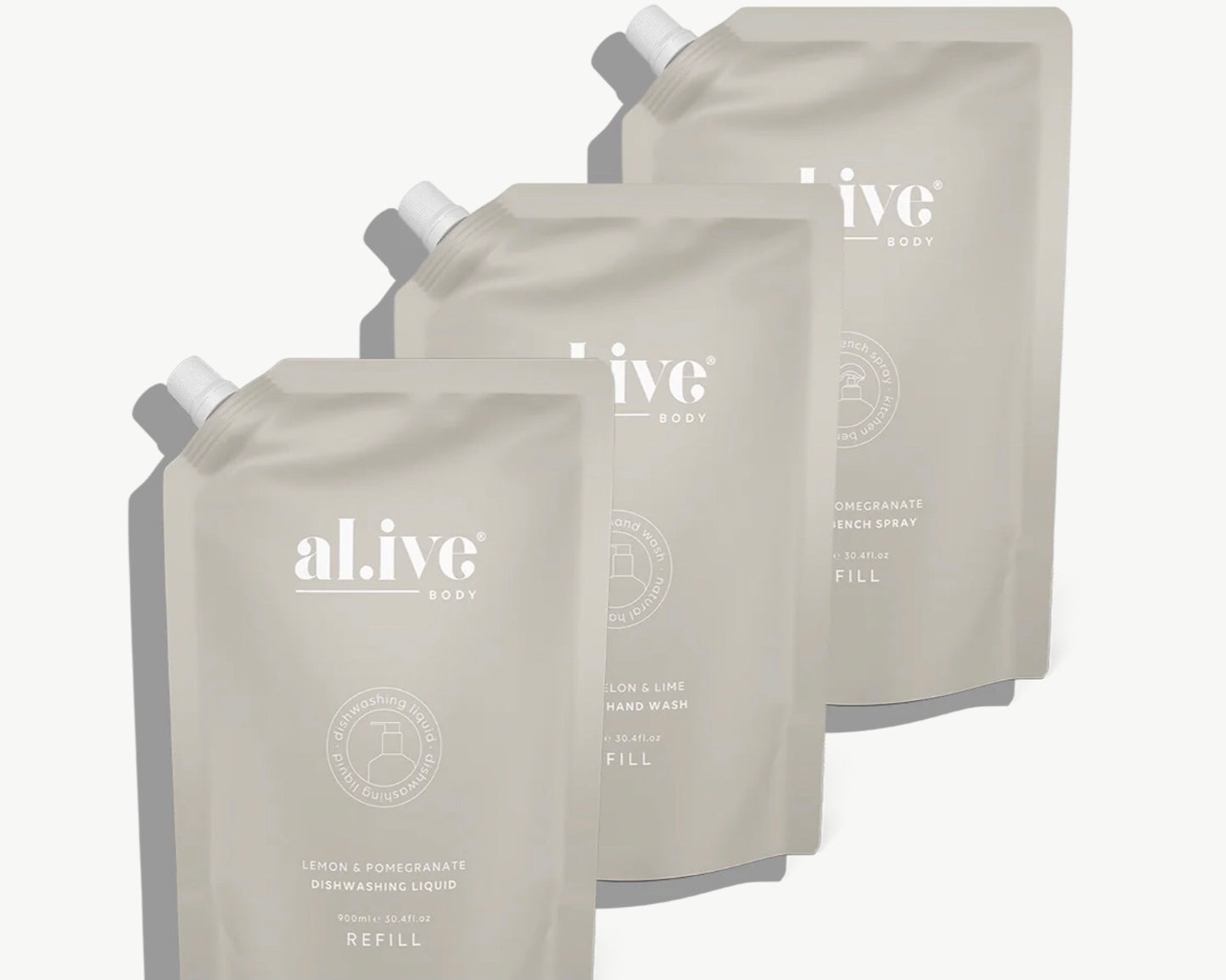 al.ive Hand Wash, Bench Spray & Dishwashing Liquid Kitchen Refill Bundle