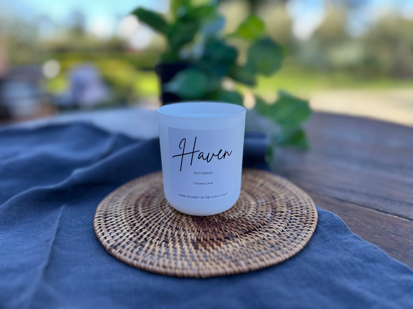 ‘Haven’ White Coconut and Lime Soy Candle.
