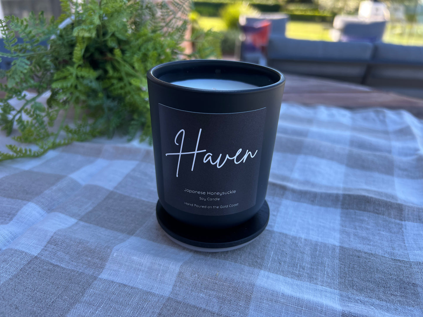 ‘Haven’ Black Japanese Honeysuckle Soy Candle.