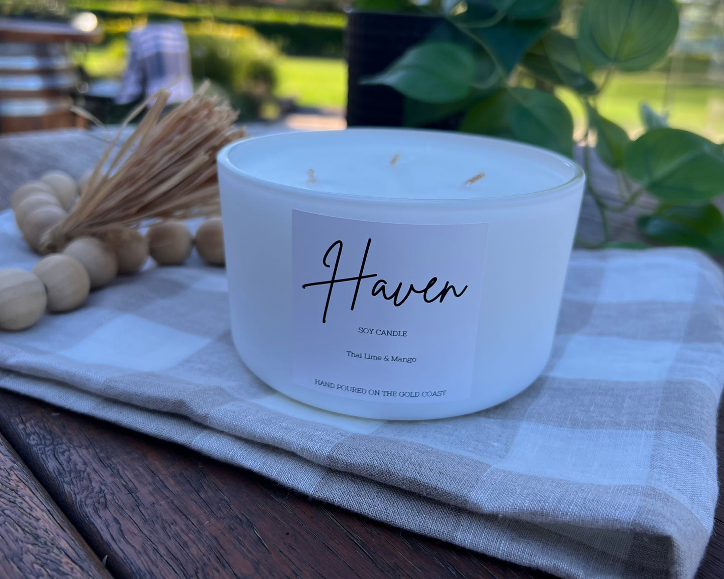 ‘Haven’ White Thai Lime and Mango Soy Candle.