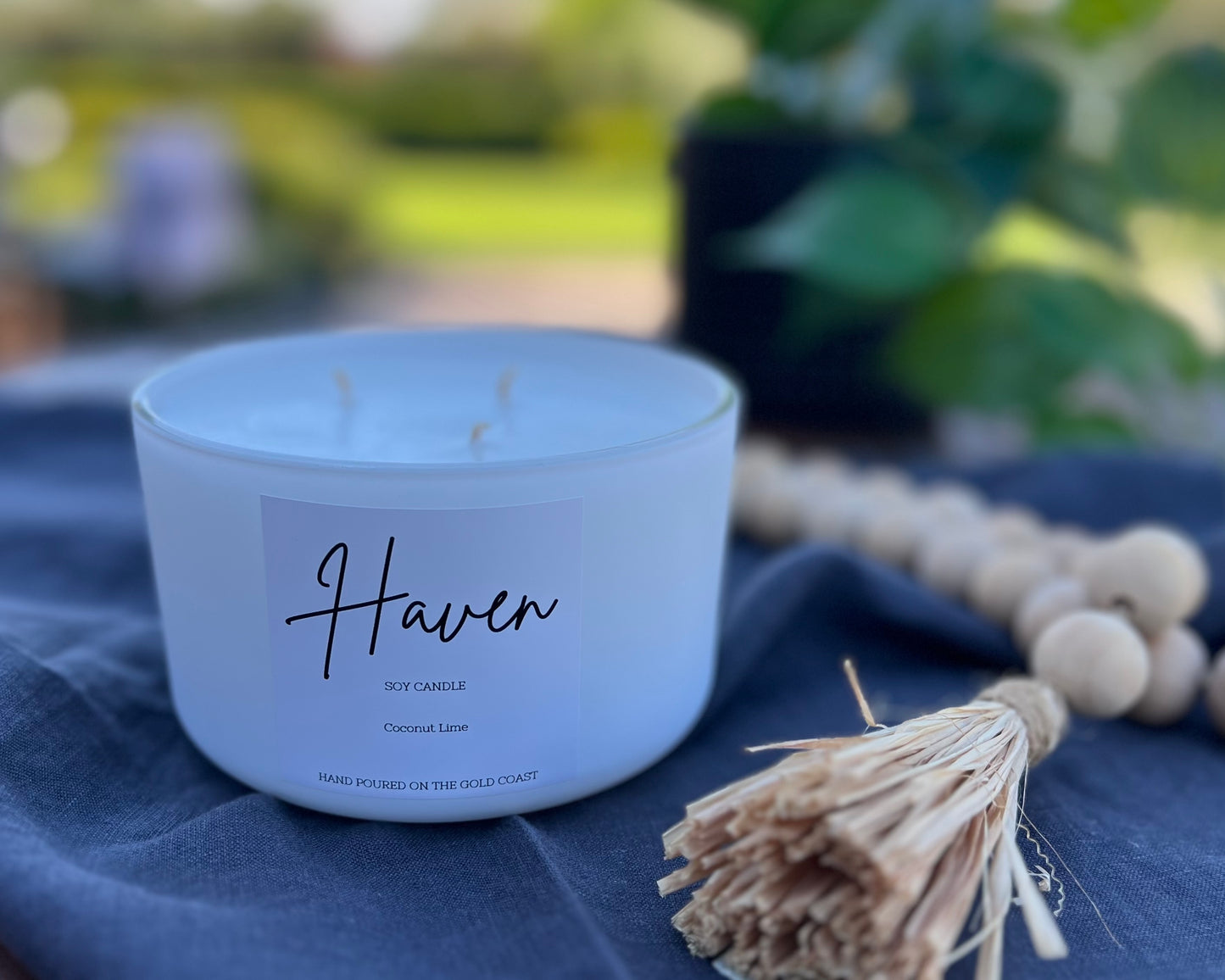 ‘Haven’ White Coconut and Lime Soy Candle.