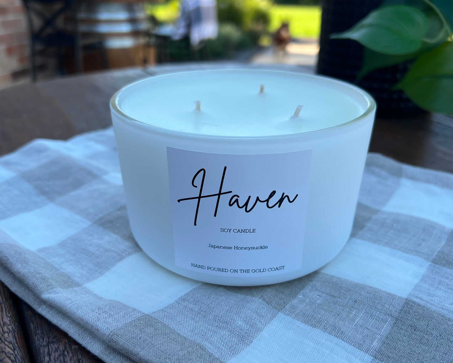‘Haven’ White Japanese Honeysuckle Soy Candle.