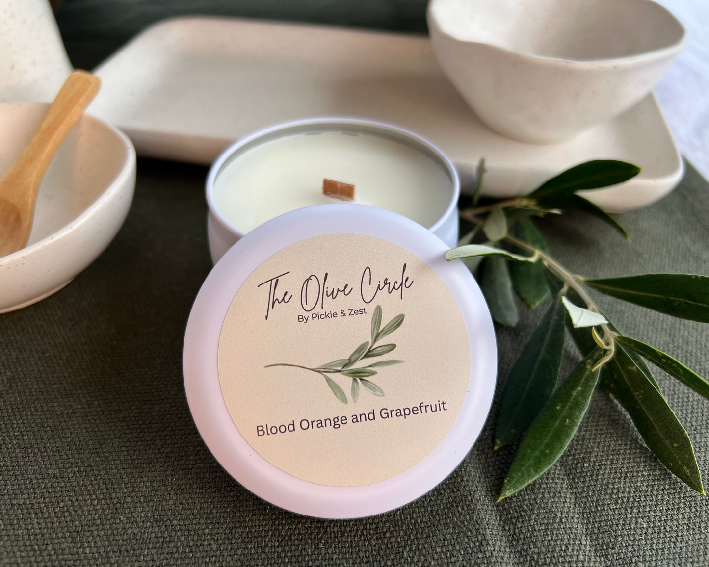 Olive Circle Soy Candle - mini tin