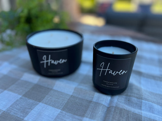 ‘Haven’ Black Coconut and Lime Soy Candle.