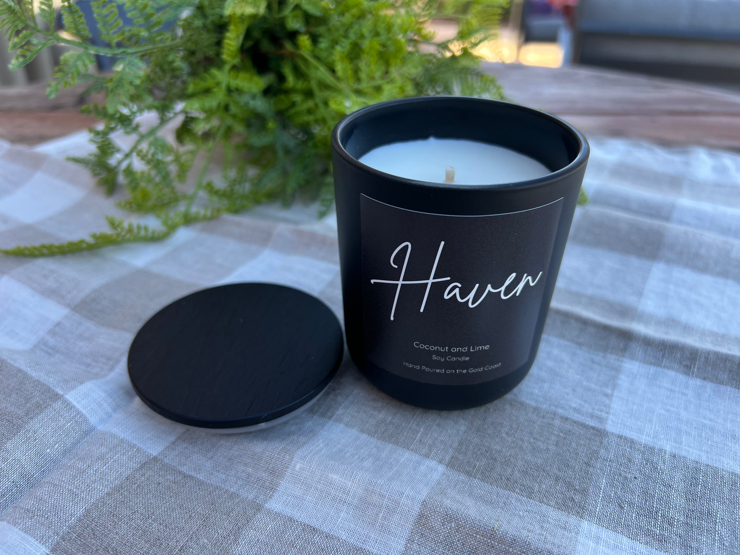 ‘Haven’ Black Coconut and Lime Soy Candle.