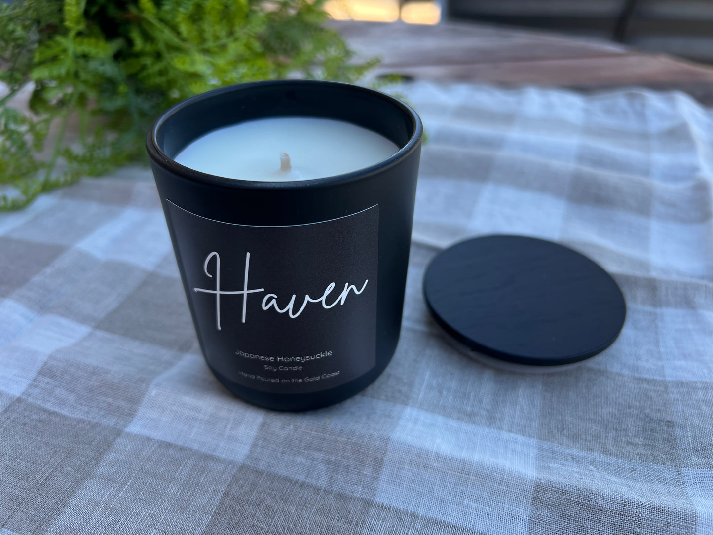 ‘Haven’ Black Japanese Honeysuckle Soy Candle.