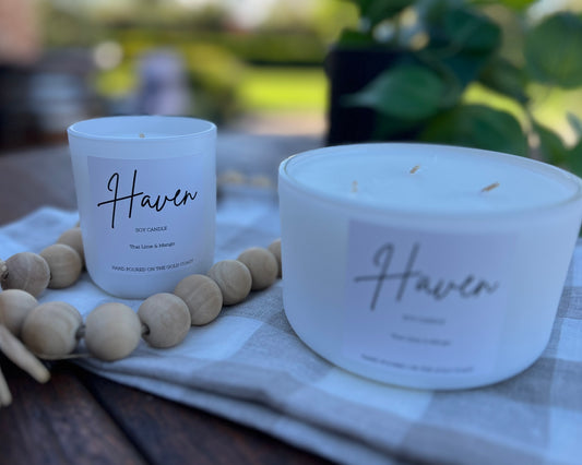 ‘Haven’ White Thai Lime and Mango Soy Candle.